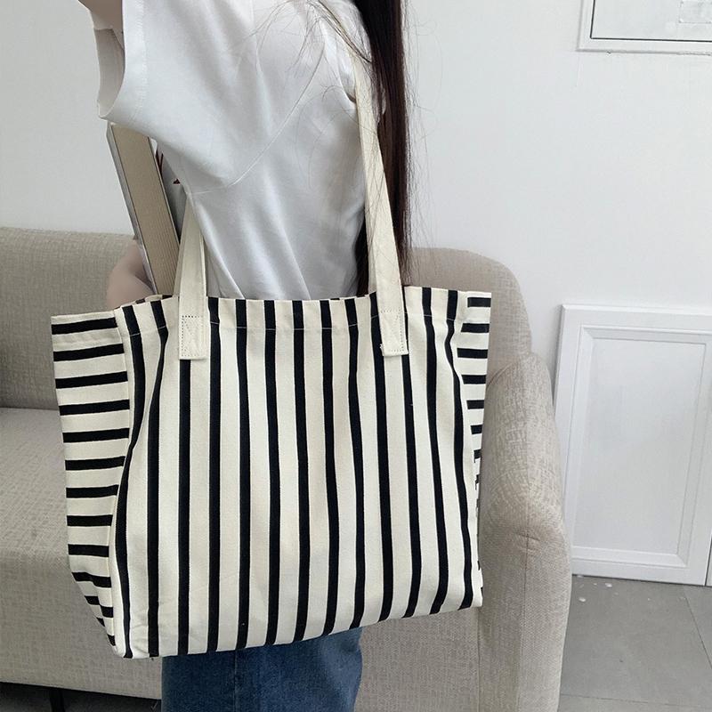 Striped Canvas Bag Beach Handbag Fashiable Women's Canvas Summer Large Capacity Shoulder Bag