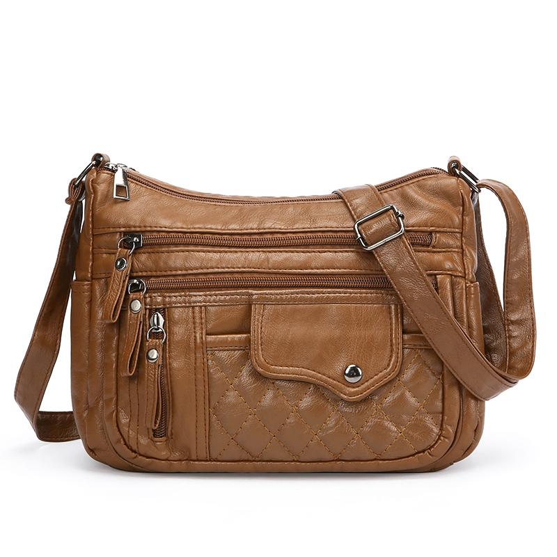 Middelaldrende og eldre kvinners veske skulderveske vintage mykt skinn mammaveske lett crossbody-veske