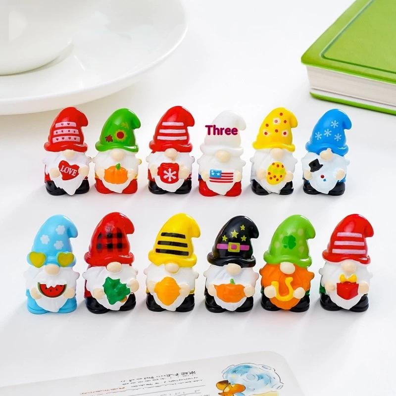 5Pcs Multicolor Mini Gnome Figurines Resin Micro Landscape Garden Elf Painted Home Decoration Desktop Easter Decora