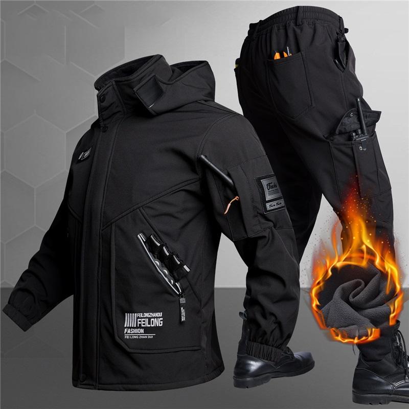 Wear-resistant Jacket Autumn And Winter Plus Velvet Cold Warmth Army Green Outdoor Overalls Suit Men's Water Jacket