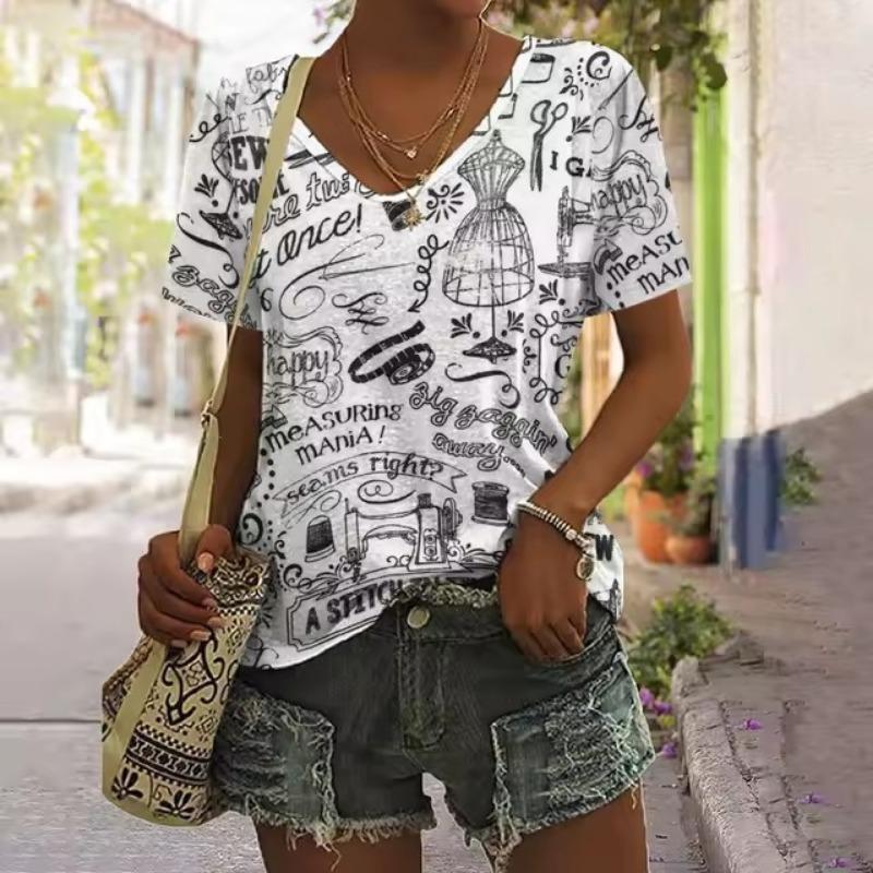 

Футболка с коротким рукавом и градиентным V-образным вырезом, модная женская футболка с 3D-принтом, базовые топы, уличная одежда, летняя свободная одежда, женские футболки 5XL