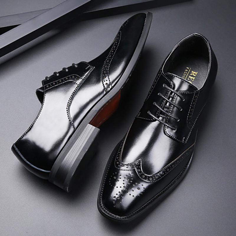 Gentleman New Men's Pointed Business Brogues Derby Shoes Male Luxury Designer Homecoming Wedding Dress Footwear