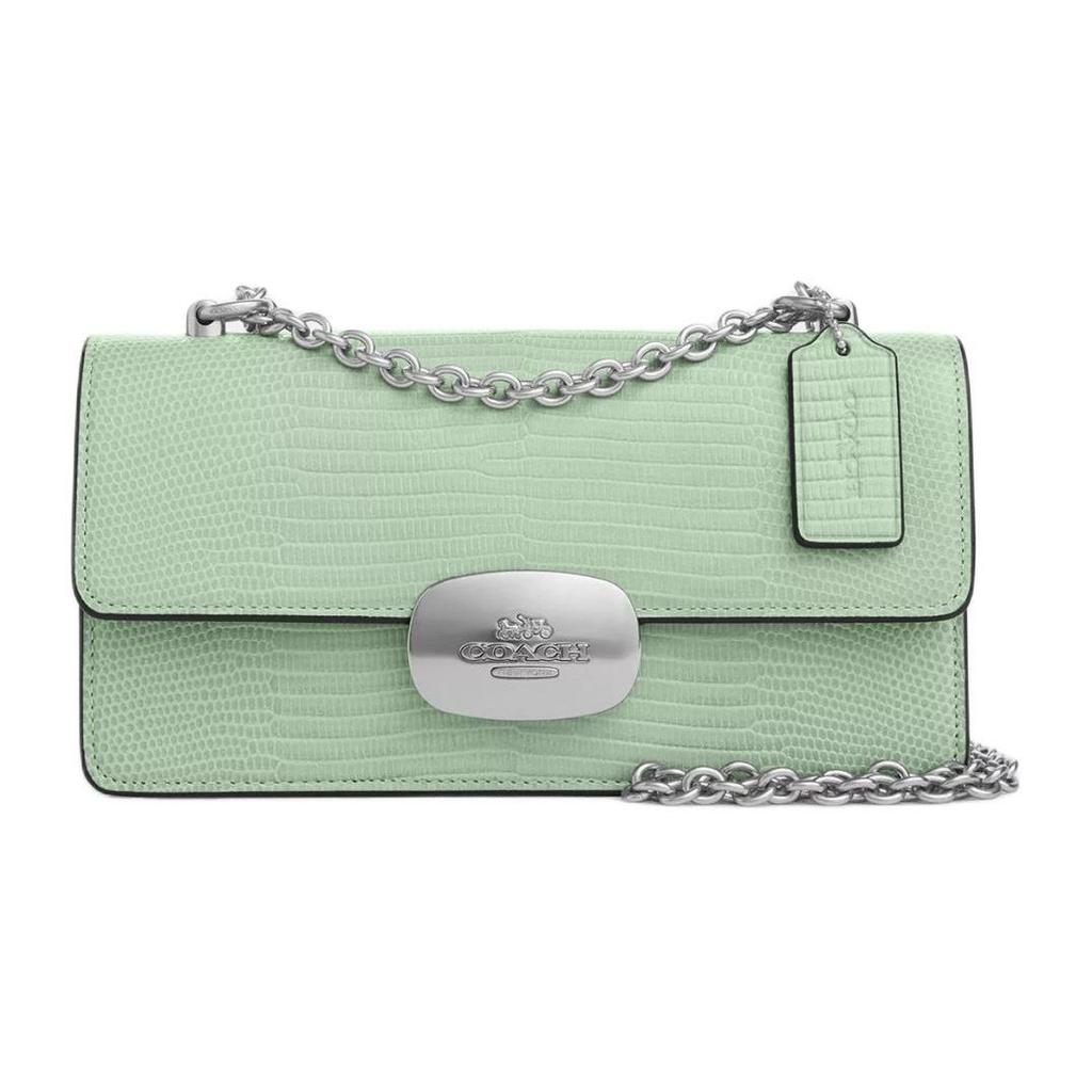 Coach Eliza 22 Flap Chain Shoulder Bag Lizard Embossed Leather Small Women shoulder bag Silver Light-Green CR106-SVA5