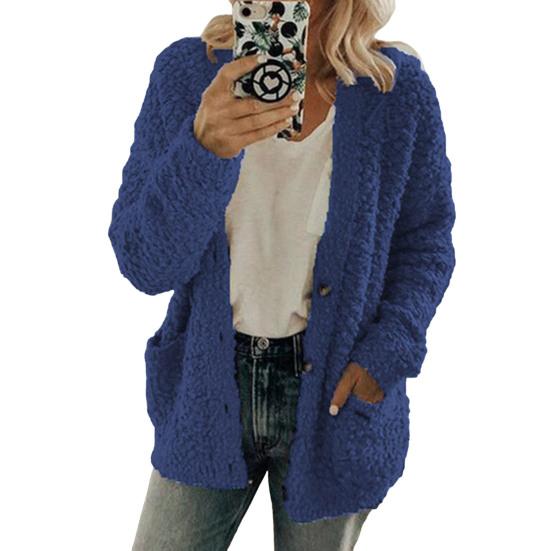 Damen Pullover Mantel Langarm Kragenlos Strickjacke mit Taschen Locker Geschnitten Uni
