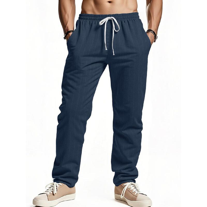2026 casual versatile striped cotton-linen loose breathable fashion sports men's pants