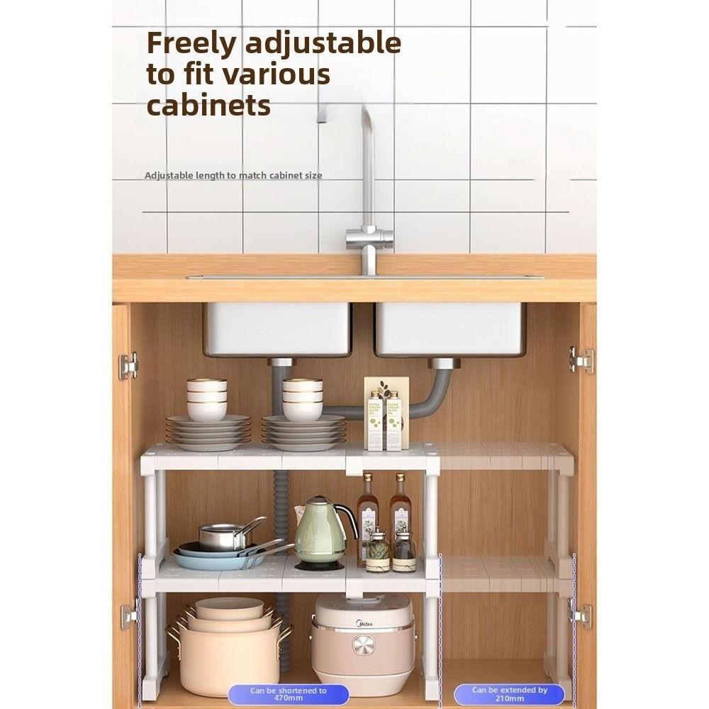 Expandable Cabinet Storage Rack Stackable Telescopic Sink Holder Bathroom Accessories