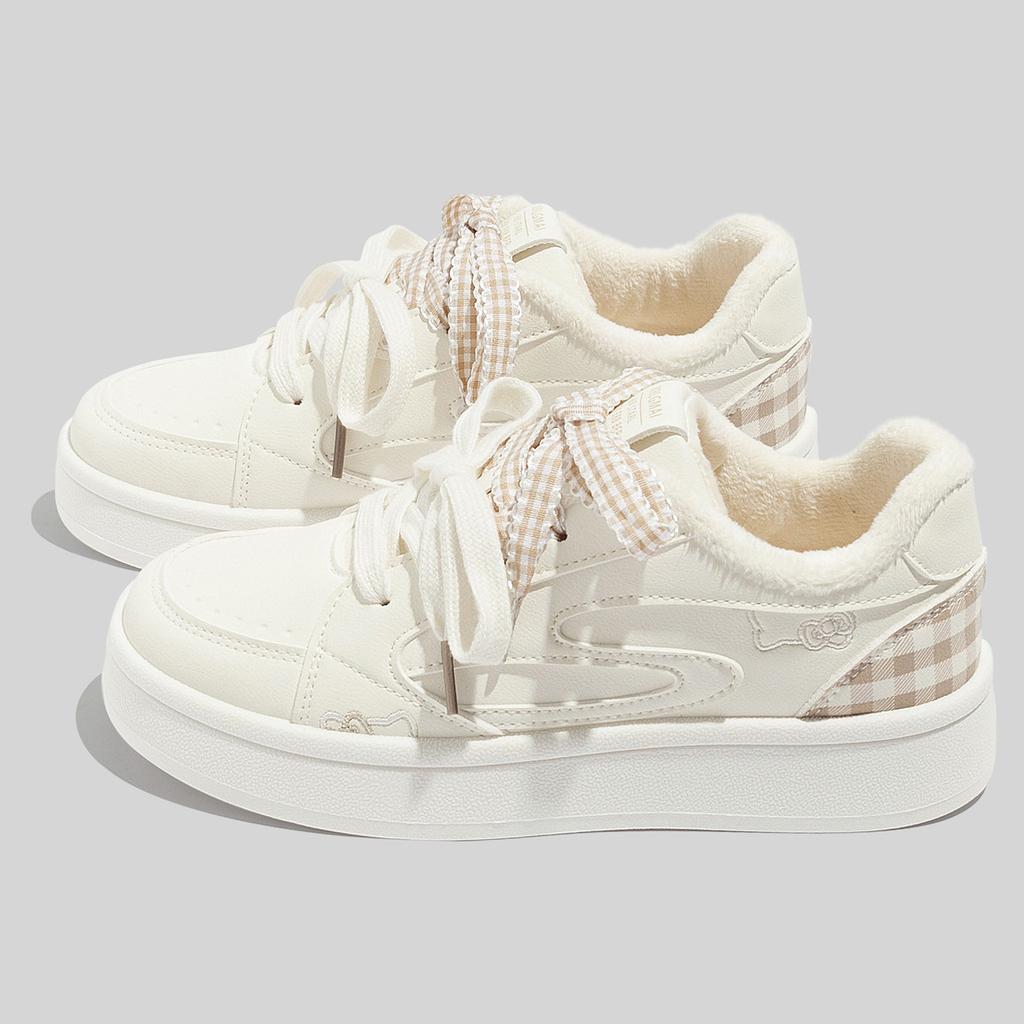 Fleece-lined Warm Sneakers Stylish Versatile Casual Thick-soled Double-cotton Shoes