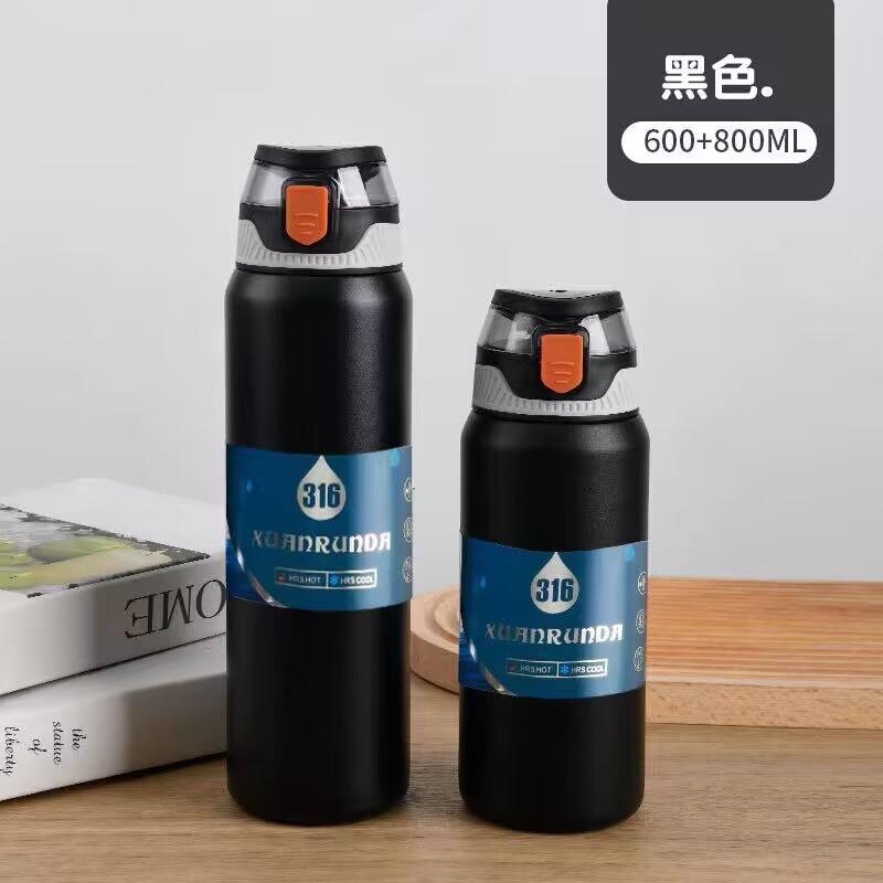316 Stainless Steel Insulated Water Bottle Bounce Lid Sport Thermos Leak Proof Vacuum Flask Keep Hot Cold for Outdoor Gym Hiking