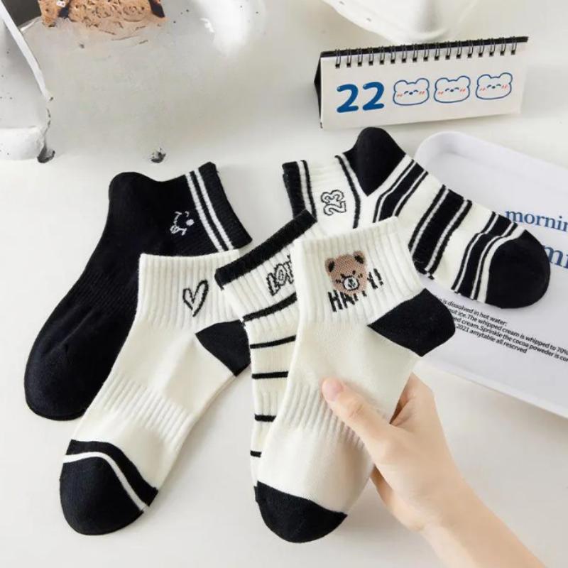 5 Pairs Women Socks Female Hollow Socks Spring and Summer Korean Girls Japanese Cute Ins Tide White Girls Socks
