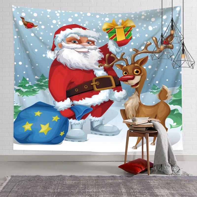 Tapiserie cu Model Desene Animate Moș Crăciun Decor de Perete pentru Casă, Dormitor, Living, Tapiserie cu Tematică de Crăciun