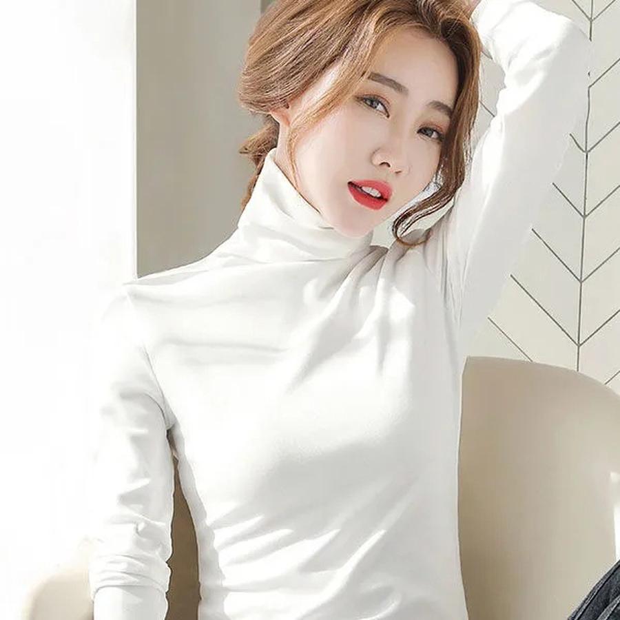 Jesień Zima Nowa Bawełniana Koszulka z Długim Rękawem i Okrągłym Dekoltem dla Kobiet, Gruba Bawełniana Codzienna Bluzka