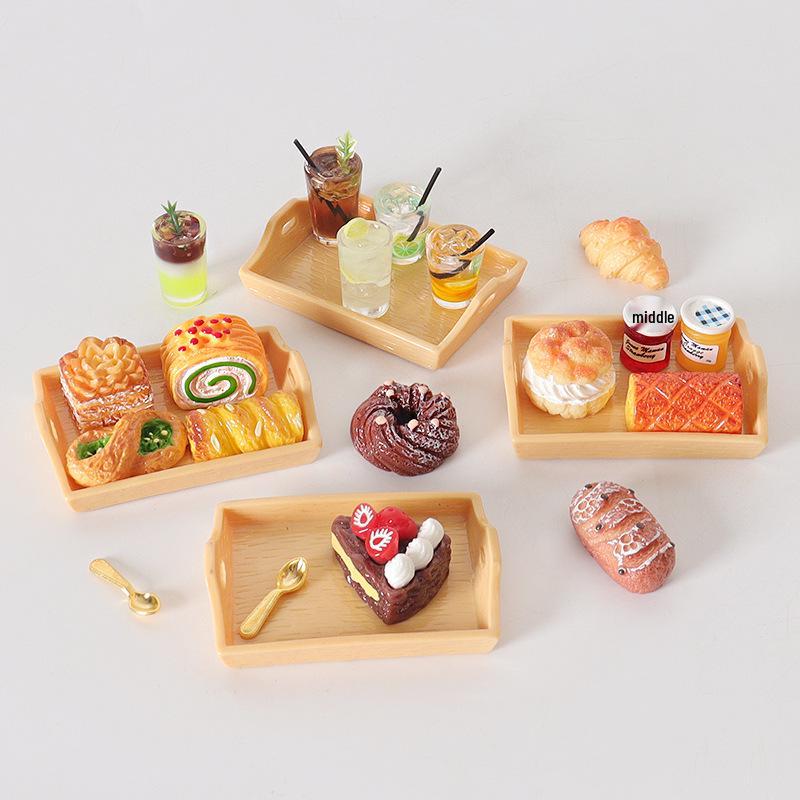 Miniature Dollhouse Bread & Juice Cake Set - DIY Decorations & Accessories