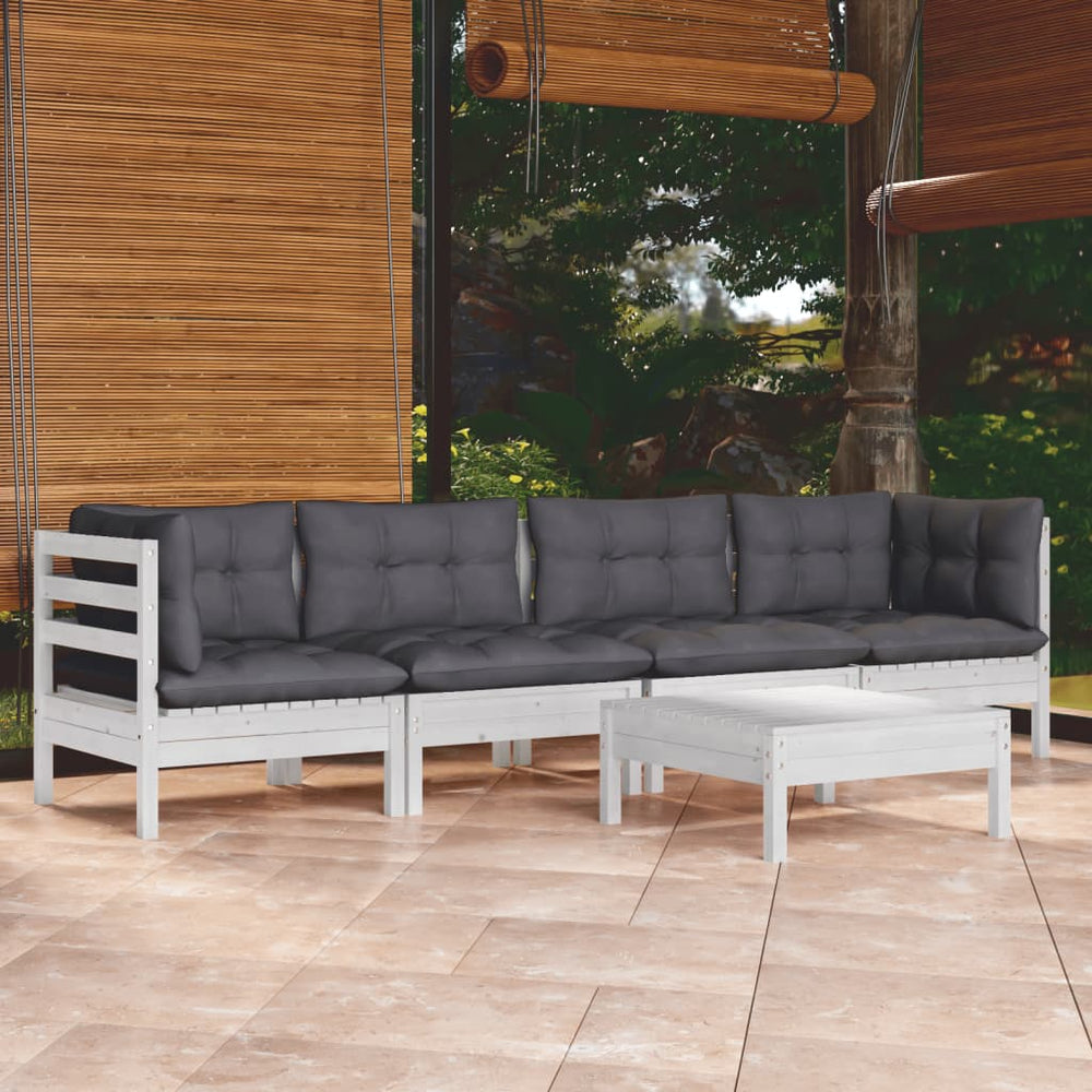 5 Pcs Garden Set with Cushions Solid Pine Wood