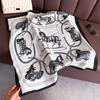 Horse printing herringbone pattern cotton and linen small square scarf silk scarf imitation velvet headscarf shawl sun protection scarf women's scarf