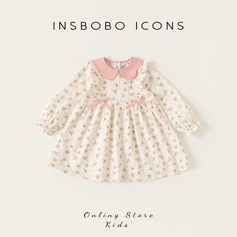 Insbobo Girls  Dress 2026 Spring New Children s Clothing Children s Beautiful Dress Girl Floral Princess Dress Apricot color 80