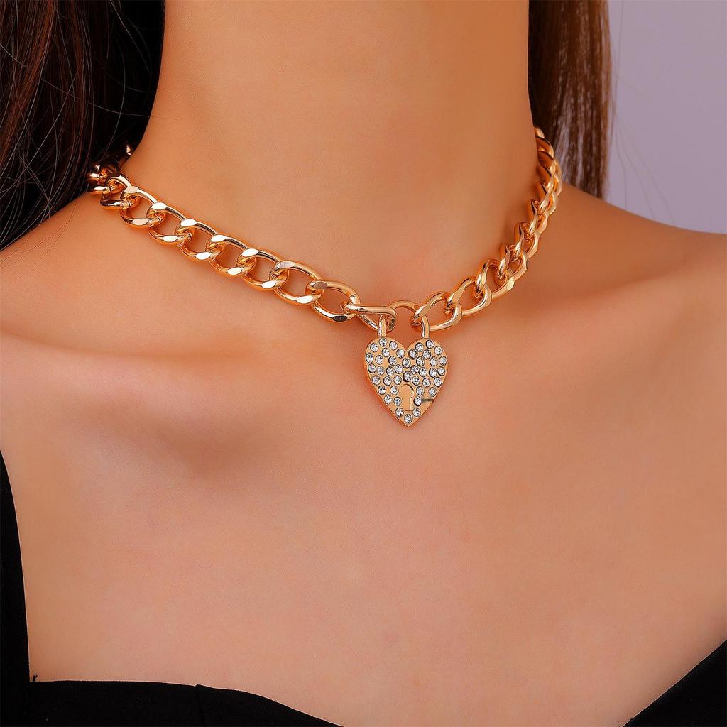 European & American Punk Style Multi-Layer Necklace with Lock Pendant