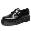 White Line Thick Sole Low-top Small Leather Shoe Buckle Women's Genuine Leather British Style Casual Medium Thick Muffin Bottom