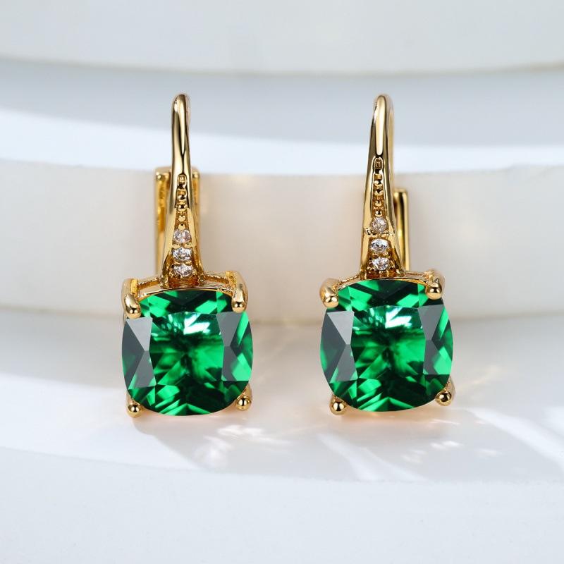 Rainbow Zircon Hoop Earrings Multicolor Crystal Square Stone Earrings Vintage Gold Color Wedding Earrings for Women Party