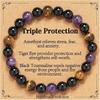 Tiger Eye, Amethyst, and Citrine Triple Protection Energy Bracelet