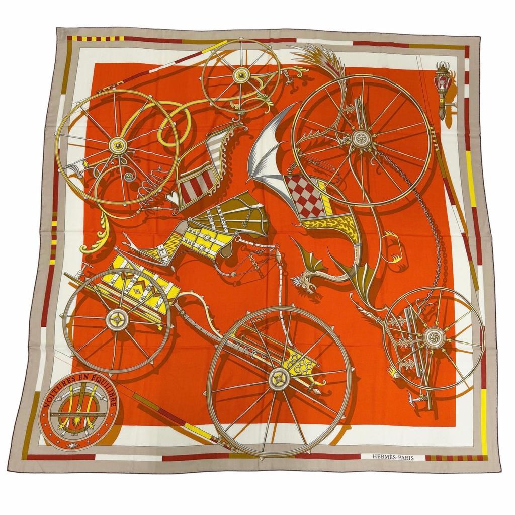 Pristine HERMES scarf Carriages in elaborate designs cashmere Women Used