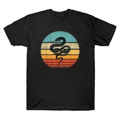 Yılan Retro Vintage Stil 60S 70Ss Hayvan T-Shirt Pamuk Siyah Lacivert Tee