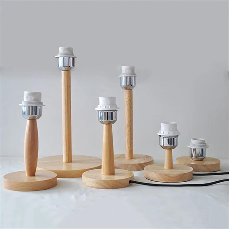 Circular Solid Wooden Base Holder with Cord On Off Switch for Table Lamp,plug In E27 Lamp Bedside Lamp Holder for Home Lighting