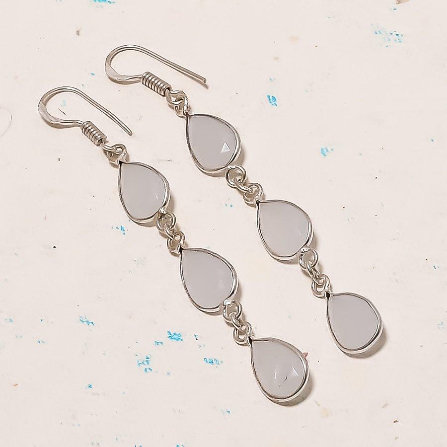 Natural Aqua Chalcedony Gemstone 925 Sterling Silver Jewelry Earring 2.88 AE-12907
