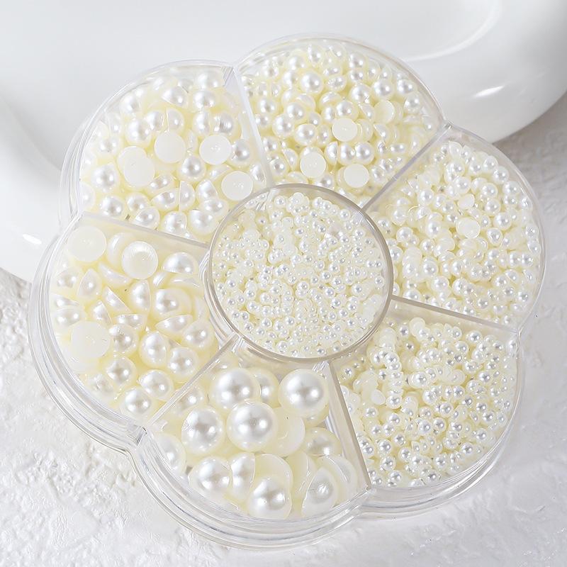2000Pcs/Box Faux Pearl Nail Art Decoration Half Round Beads Nail Diy Jewelry Different Sizes Nail Charms Nail Art Supplies