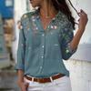 2023 Women's Printed Long Sleeve Button-Down Casual Top