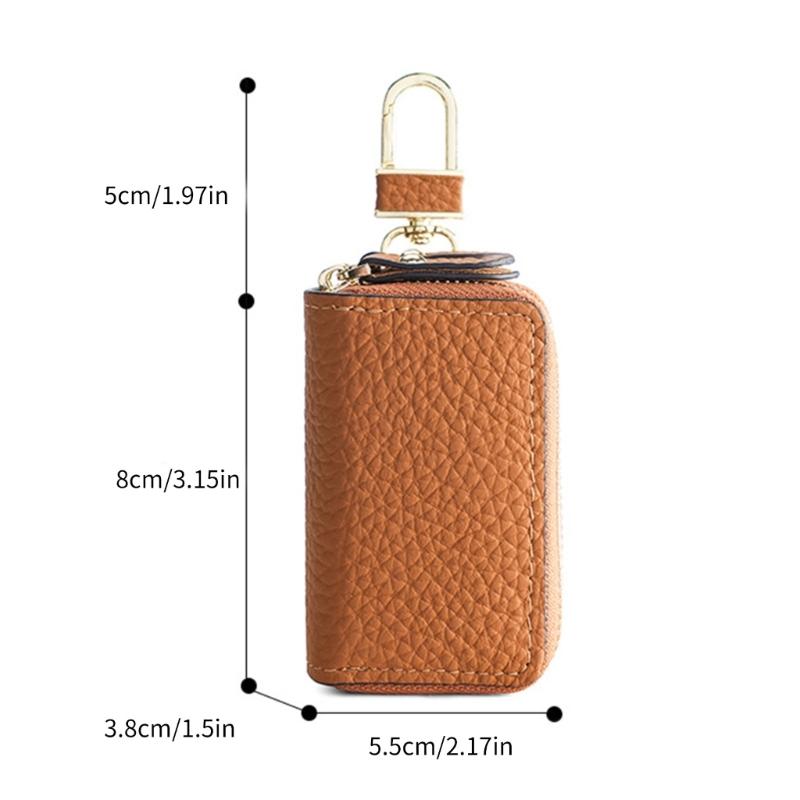 Leather Car Key Fob Case Cover Keychain Zipper Bag Protector Double Layer Pouch
