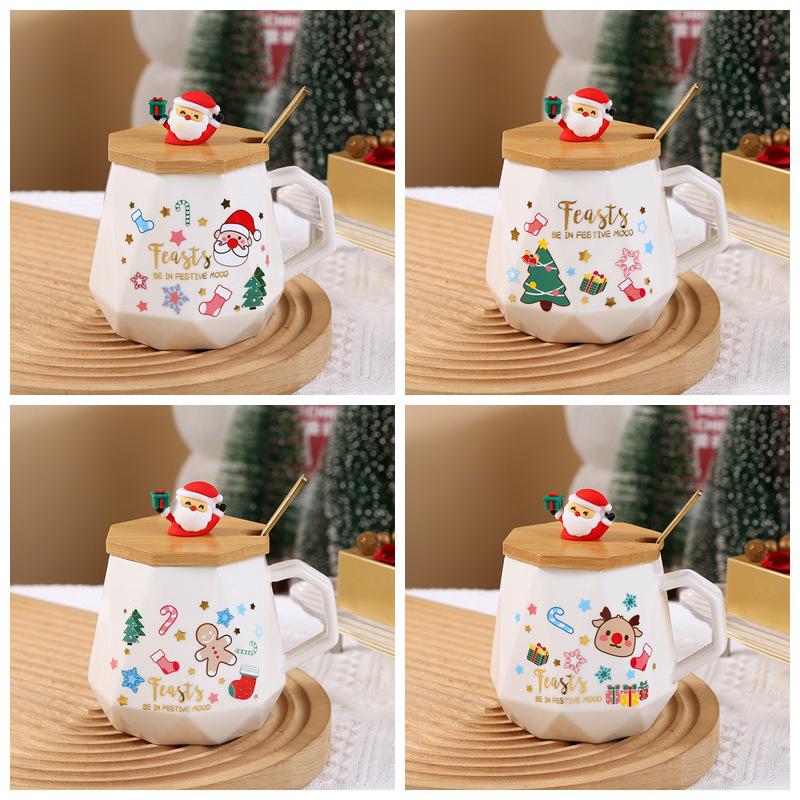 Creative Christmas Cartoon Santa Claus Ceramic Coffee Mug Gift Set