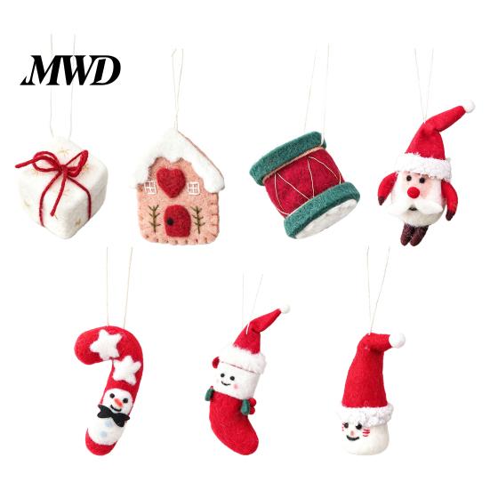 Festive Home Party Supplies Christmas Felt Ornament, Handmade Wool Santa Candy Cane House Soft Woolen Decorations for Kids Snowman Hanging Holiday