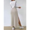 GMXIA Spring Summer High-waisted Side-slit Fitted Knitted Solid Color Women's Skirt