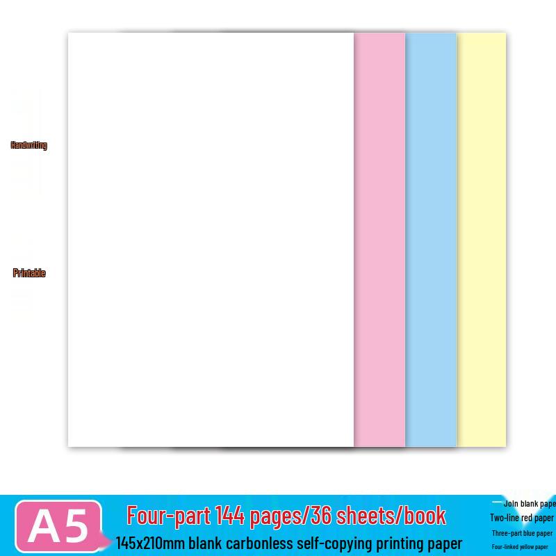 A4 & A5 Carbonless Copy Paper: Two-part, Three-part, Four-part for Invoices and Contracts.