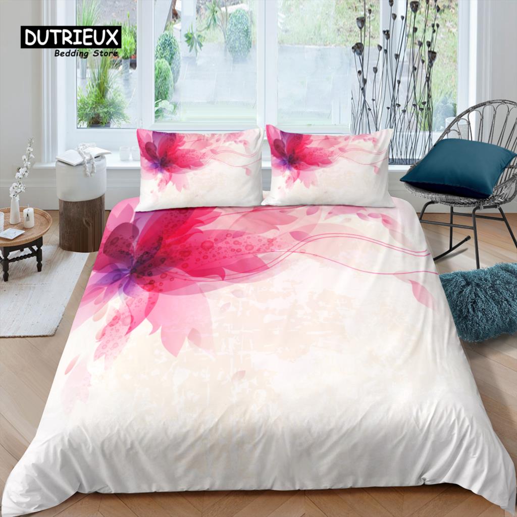 Home Living Luxury 3D Pink Flower Bedding Set Rose Duvet Cover Pillowcase Queen and King EU/US/AU/UK Size Comforter Bedding