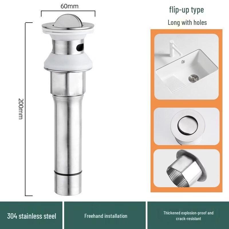 Stainless Steel Basin Drain Pipe with Flip-Top Stopper