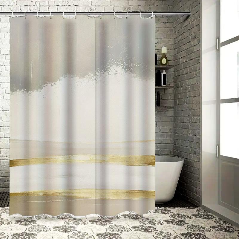 

White Gold Shower Curtain With Waterfall Design Home Decor For Bathroom W60H190(CM)-1 Pcs