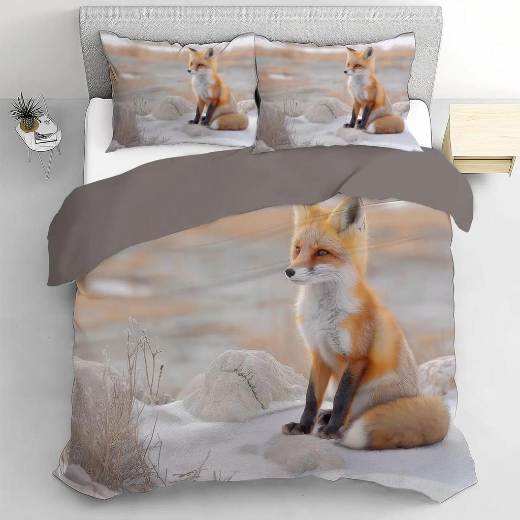 Kids Fox Bedding Set Toddler Natural Floral Comforter Cover Set For Boys Girls Blossom Flowers Pattern Duvet Cover