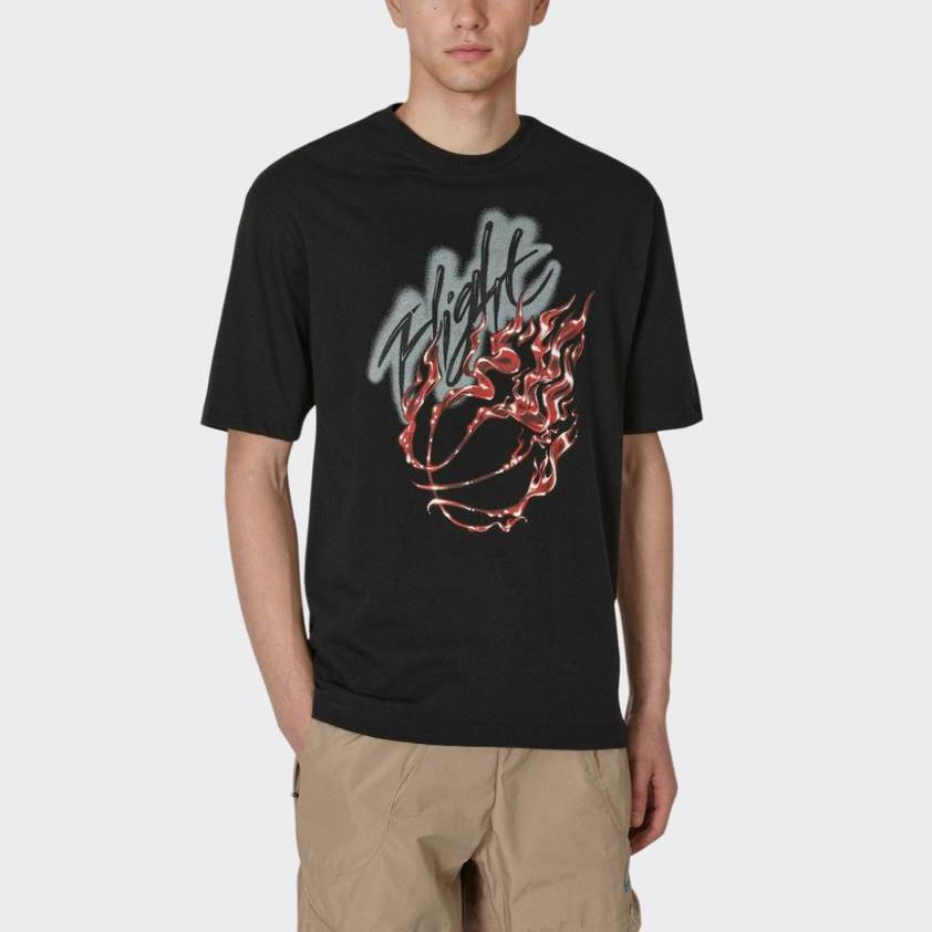 Jordan X Travis Scott Flame Print Rhinestone Round Neck Short Sleeve T-Shirt Men Tops Black DO4102-010