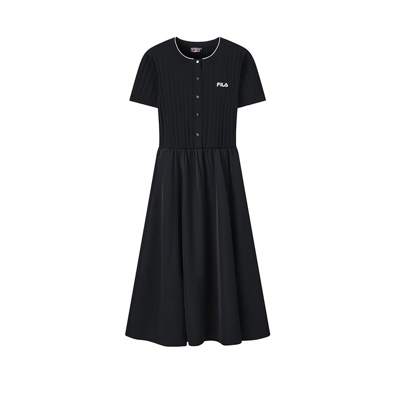 

FILA Heritage Fashion Simple Classic Retro Casual Elegant Relaxed Versatile Comfortable Mid-Length Slim Short Sleeve Dress Women dresses F51W628302FNV XL