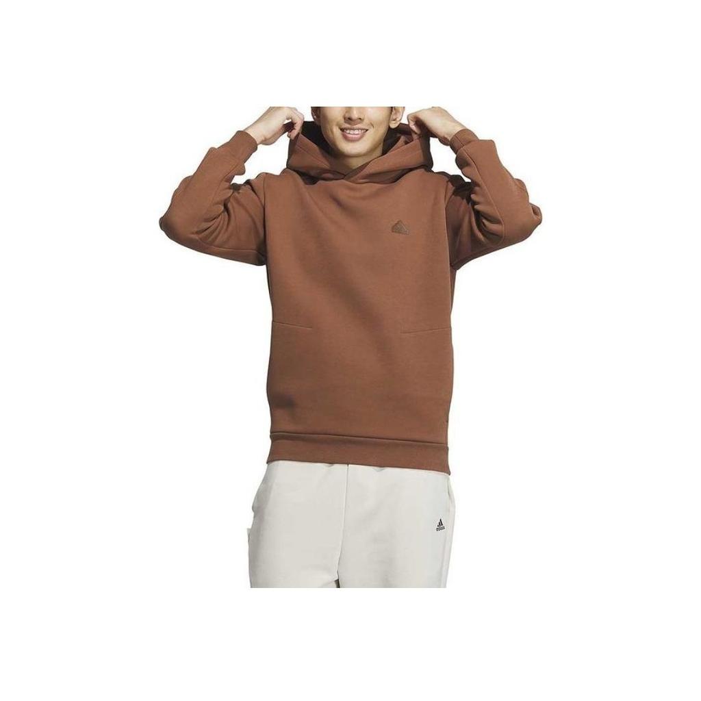 Adidas Solid Color Logo Design Hooded Long Sleeve Sweatshirt Men Sweatshirt Brown JE8628