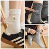 Bow Lace Miu Cartoon Off-White Mid-Calf Socks with Wood Ear Trim - Autumn Trendy Accessories