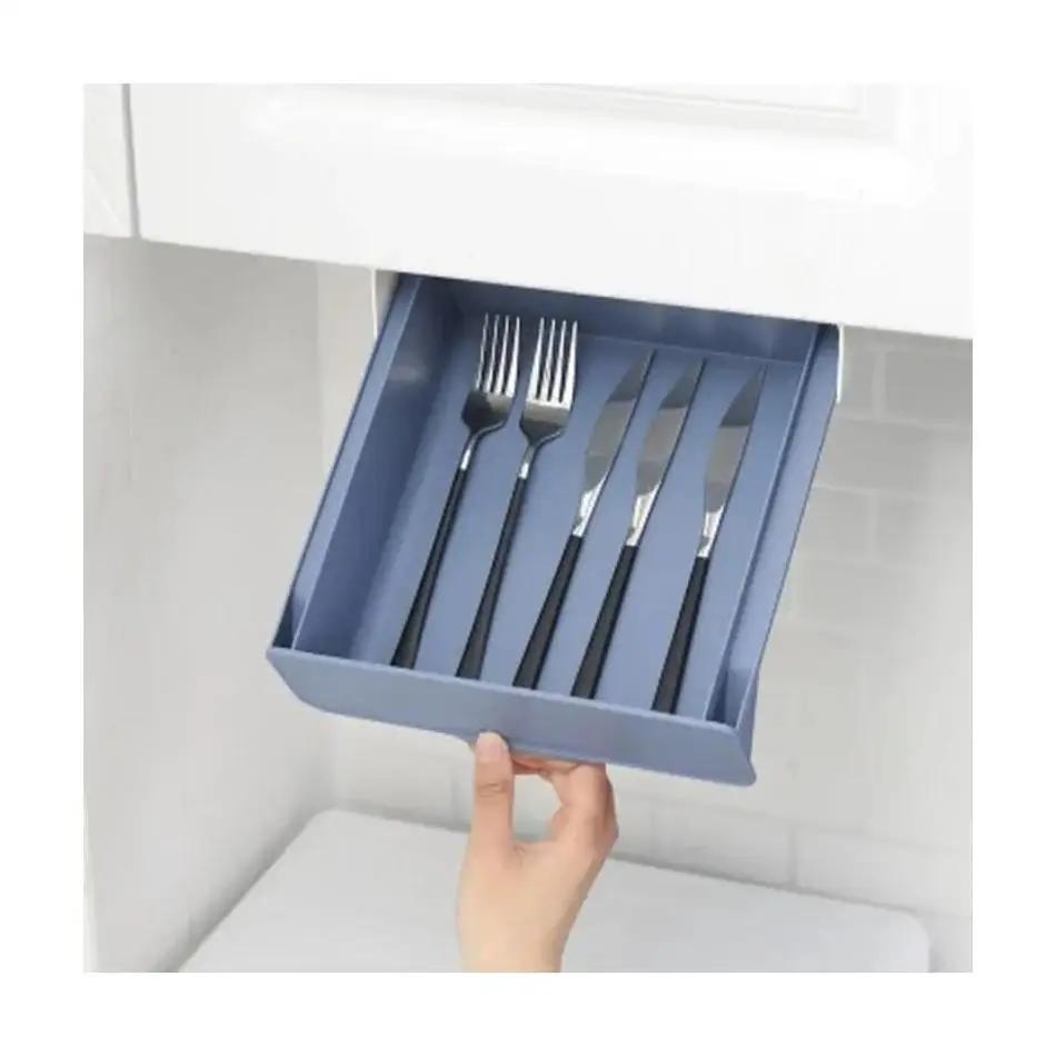 Storage Holder Baskets Under The Table Plastic Hanging Storage Box Tableware Desk Gadgets Organizer Tray Kitchen Organizer