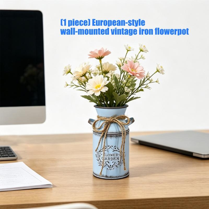 Farmhouse Decors Iron Flower Vases Shabby Chic Milk Can Storage Jugs Metal Planter With Handle For Kitchen Home Decors