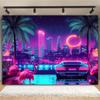 One Piece, Neon Retro Miami 80s Summer Disco Tropical Theme Background, Polyester, Suitable for Weddings