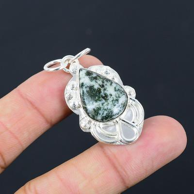 Pear Tree Agate Gemstone Sterling Silver Birthday Engagement Trendy Wife Pendant