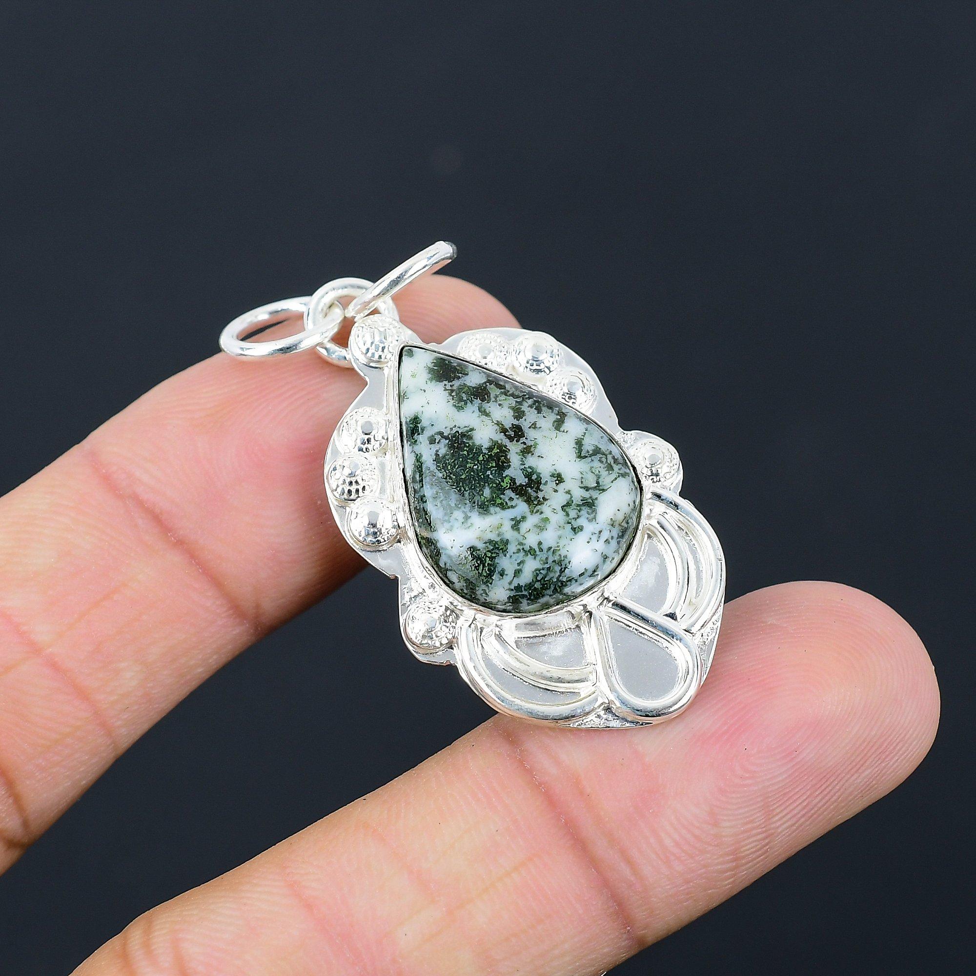 Pear Tree Agate Gemstone Sterling Silver Birthday Engagement Trendy Wife Pendant