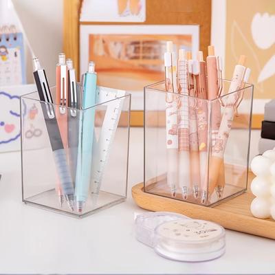 1pc Minimalism Transparent Large Capacity Pen Holder Storage Container Suitable for Desk