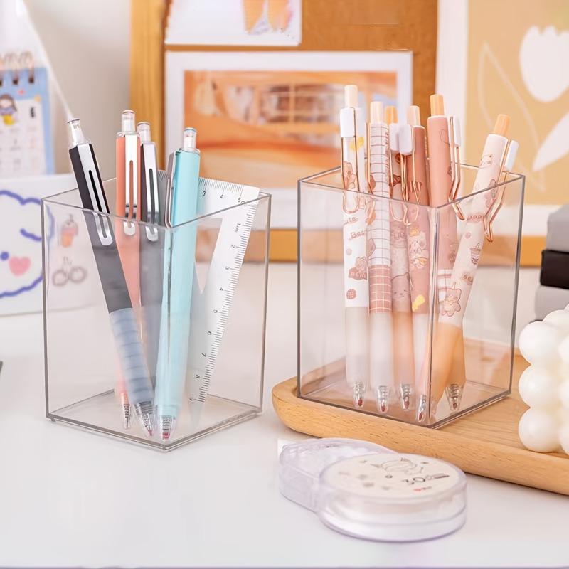 1pc Minimalism Transparent Large Capacity Pen Holder Storage Container Suitable for Desk