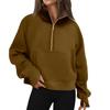Women's Raglan Sleeve Fleece Loose Coat - Half-Zip Stand Collar Sweatshirt for Autumn and Winter